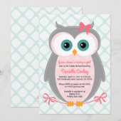 Uil baby douche uitnodigingen voor meisjes mint ro (Voorkant / Achterkant)