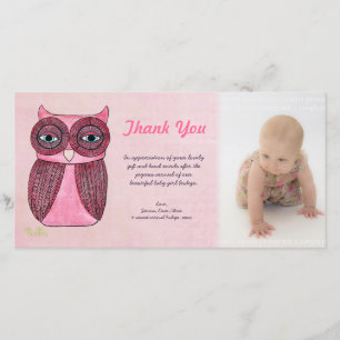 Uil Baby Meisje Bedankt Foto Sjabloon Photocard