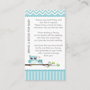 Uil Baby shower Blauw Breng een boek douche invoeg Informatiekaartje