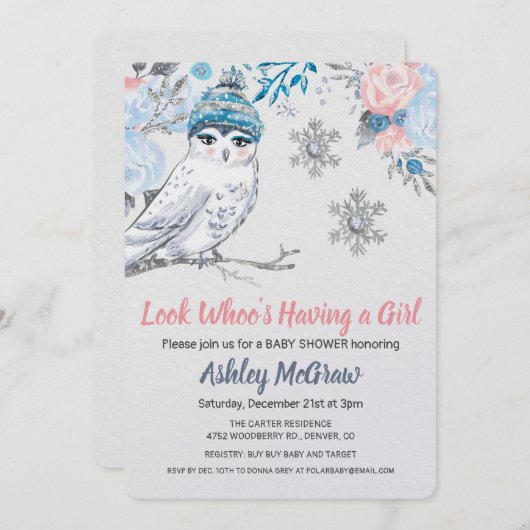 Uil Baby shower Bloemenuitnodiging Kaart (Voorkant / Achterkant)