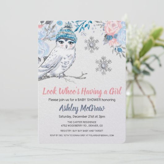 Uil Baby shower Bloemenuitnodiging Kaart (Staand voorkant)