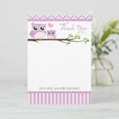 Uil Baby shower dank u kaart Paarse Chevron Meisje (Staand voorkant)