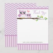 Uil Baby shower dank u kaart Paarse Chevron Meisje (Voorkant / Achterkant)