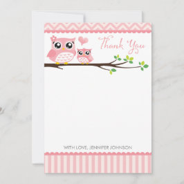 Uil Baby shower dank u kaart | roze chevron meisje Notitiekaartje