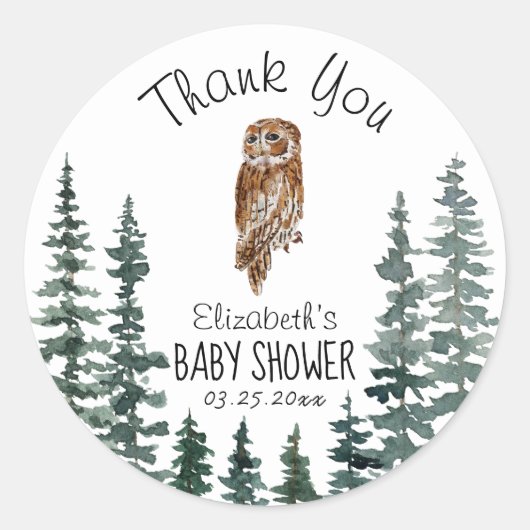Uil Baby shower dank u Ronde Sticker (Voorkant)
