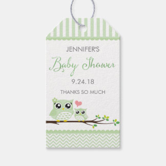 Uil Baby shower Favor Tag | Groen Chevron Hang Lab Cadeaulabel