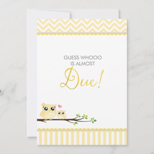 Uil Baby shower Invitation | gele Chevron Kaart (Achterkant)