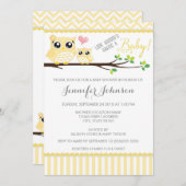 Uil Baby shower Invitation | gele Chevron Kaart (Voorkant / Achterkant)