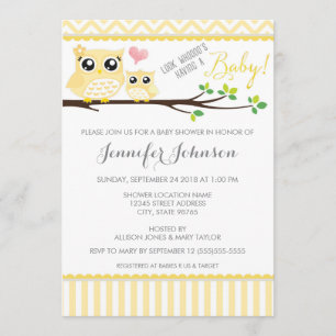 Uil Baby shower Invitation   gele Chevron Kaart