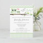 Uil Baby shower Invitation | groene chevron Kaart (Staand voorkant)