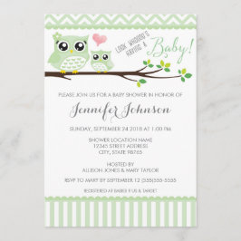 Uil Baby shower Invitation | groene chevron Kaart