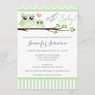Uil Baby shower Invitation   groene chevron Kaart