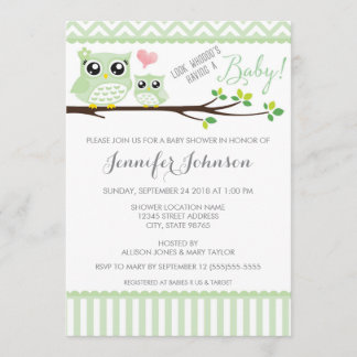 Uil Baby shower Invitation | groene chevron Kaart