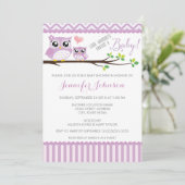 Uil Baby shower Invitation | Paarse Chevron | Meis Kaart (Staand voorkant)