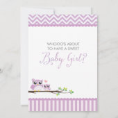 Uil Baby shower Invitation | Paarse Chevron | Meis Kaart (Achterkant)