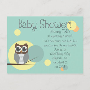 Uil Baby shower - Jongen Briefkaart Uitnodigingen