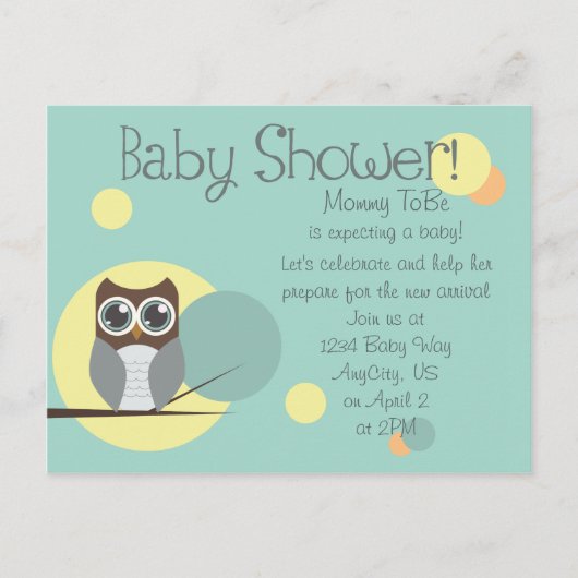 Uil Baby shower - Jongen Briefkaart Uitnodigingen (Voorkant)
