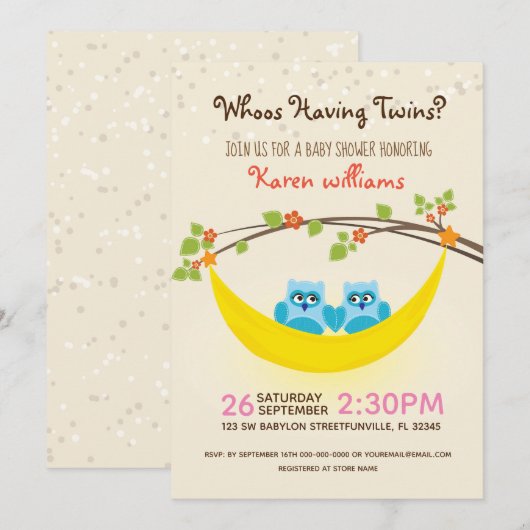 Uil Baby shower - Kijk wie heeft tweelingjongens? Kaart (Voorkant / Achterkant)