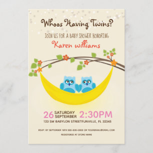 Uil Baby shower - Kijk wie heeft tweelingjongens? Kaart