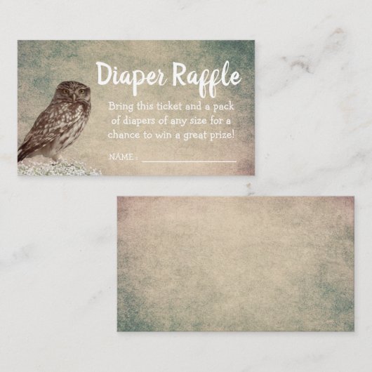  Uil Baby shower Luier Raffle Ticket Informatiekaartje (Voorkant / Achterkant)