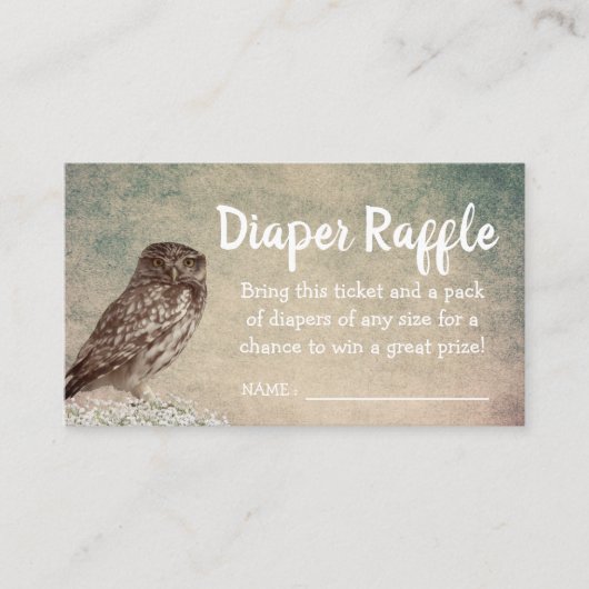  Uil Baby shower Luier Raffle Ticket Informatiekaartje (Voorkant)