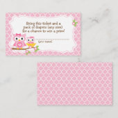 Uil Baby shower Luier Raffle ticket Informatiekaartje (Voorkant / Achterkant)