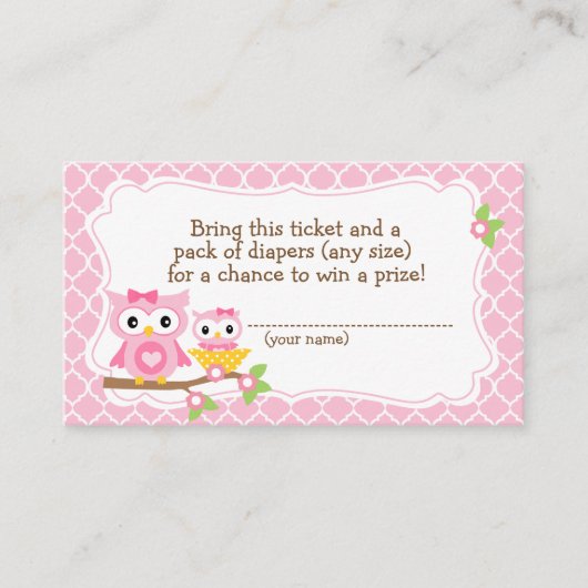 Uil Baby shower Luier Raffle ticket Informatiekaartje (Voorkant)