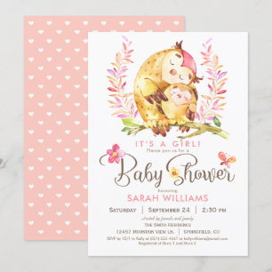 Uil Baby shower, meisje Kaart