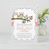 Uil Baby shower Roze Uitnodiging (Staand voorkant)