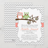 Uil Baby shower Roze Uitnodiging (Voorkant / Achterkant)