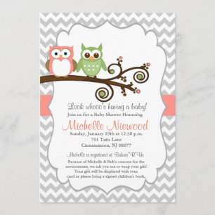 Uil Baby shower Roze Uitnodiging