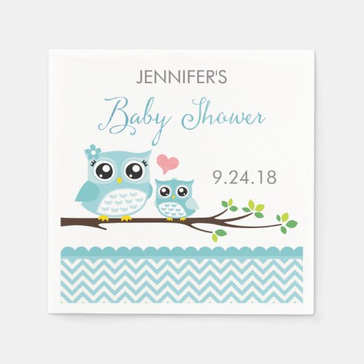 Uil Baby shower servetten | Blue Chevron Boy (Voorkant)