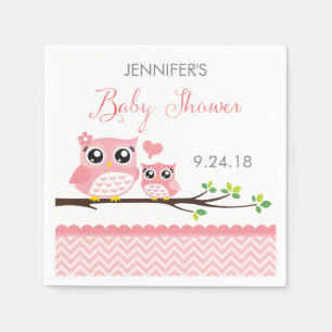 Uil Baby shower servetten   Custom Roze Chevron Me