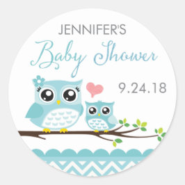 Uil Baby shower Sticker / Label | Blue Chevron Boy