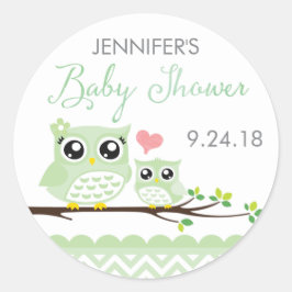 Uil Baby shower Sticker / Label | groene chevron
