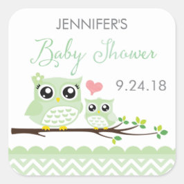 Uil Baby shower Sticker / Label | groene chevron