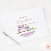 Uil Baby shower Sticker Label Paarse Chevron Meisj (Envelop)