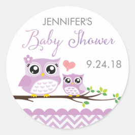 Uil Baby shower Sticker Label Paarse Chevron Meisj