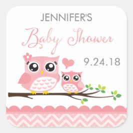 Uil Baby shower Sticker Label | roze chevron meisj