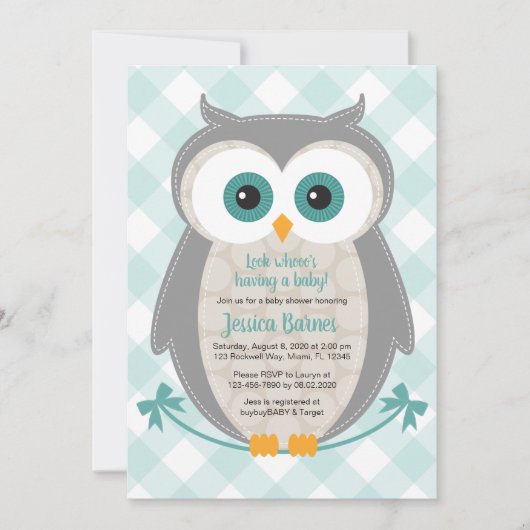 Uil baby shower uitnodiging genderneutraal bos (Voorkant)