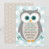 Uil baby shower uitnodiging genderneutraal bos (Voorkant / Achterkant)