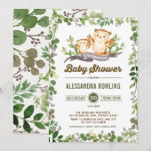 Uil Baby shower Woodland Greenery Forest Uitnodige Kaart (Voorkant / Achterkant)