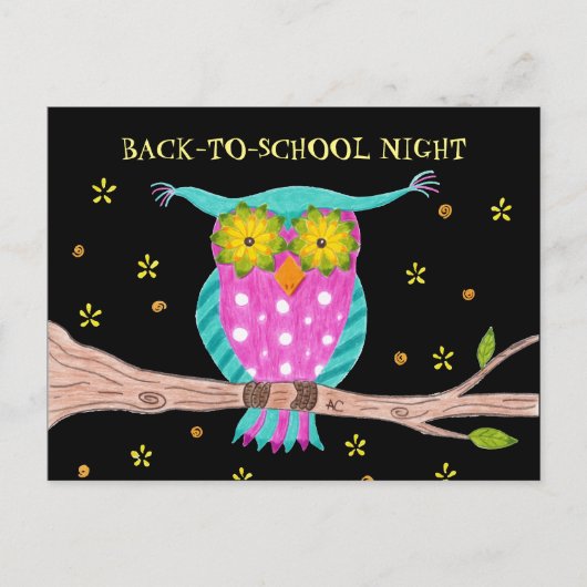 Uil Back-to-School Night Briefkaart Sjabloon (Voorkant)