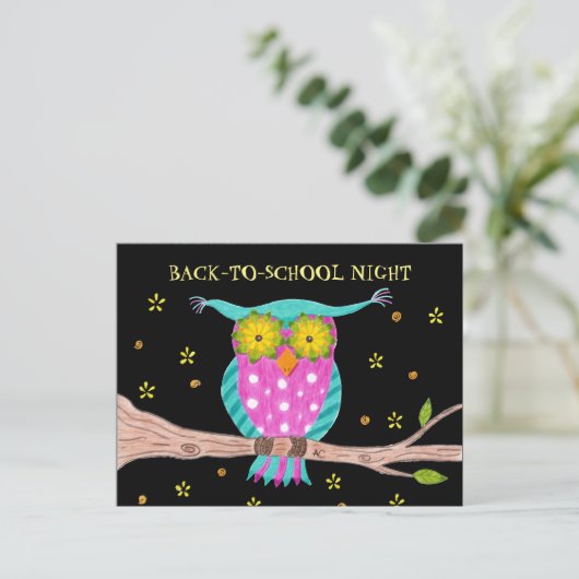 Uil Back-to-School Night Briefkaart Sjabloon (Staand voorkant)