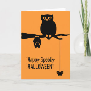 Uil-Bat-Spider Spooky Halloween Kaart