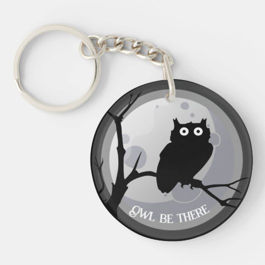 Uil be there Uil zwart en wit Sleutelhanger (Voorkant)