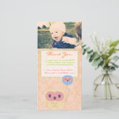 Uil Bedankbriefje Baby Meisje Foto Sjabloon (Staand voorkant)