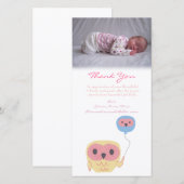 Uil Bedankbriefje Baby Meisje Foto Sjabloon (Voorkant / Achterkant)