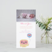 Uil Bedankbriefje Baby Meisje Foto Sjabloon (Staand voorkant)
