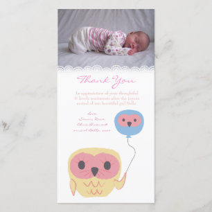 Uil Bedankbriefje Baby Meisje Fotokaart Sjabloon